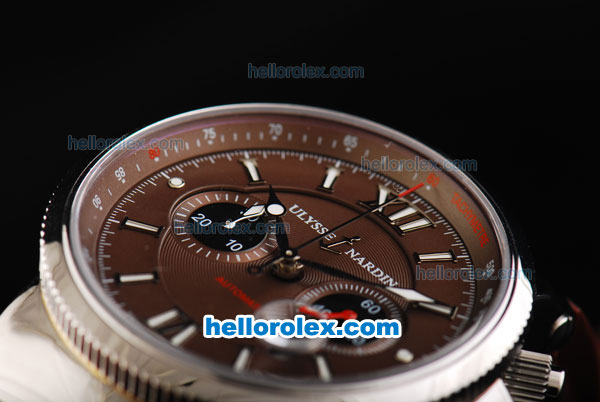Ulysse Nardin Maxi Marine Swiss Valjoux 7750 Automatic Movement Brown Dial with Brown Rubber Strap - Click Image to Close